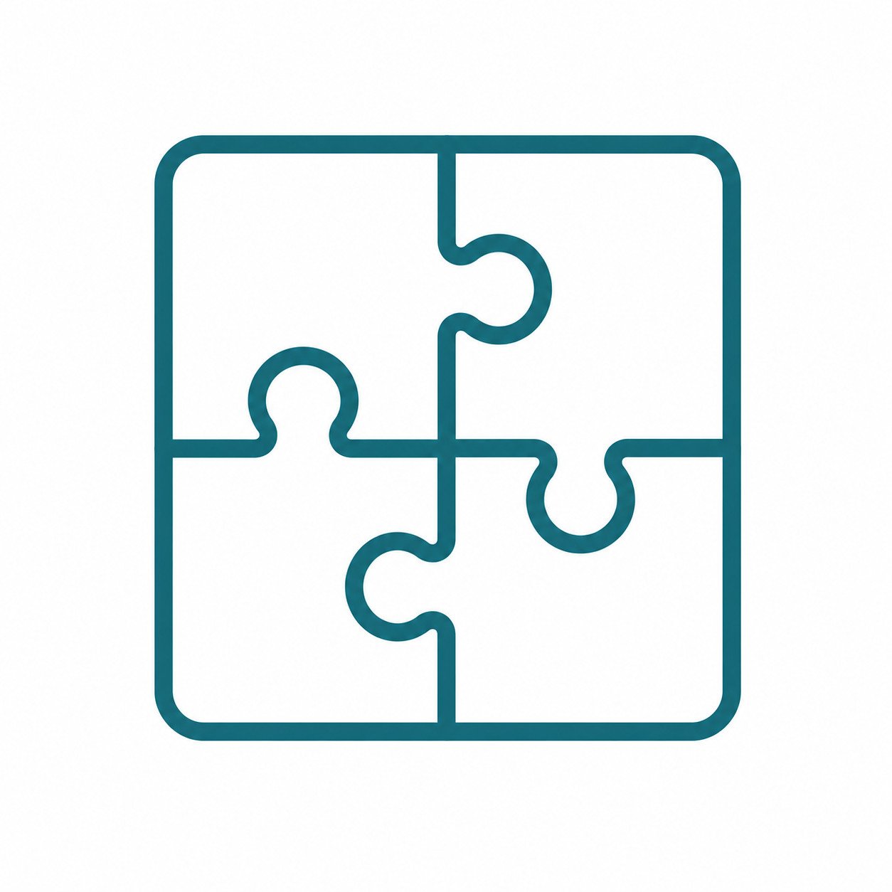 Atmos Healthcare Four interlocking puzzle pieces forming a square, outlined in teal on a white background.