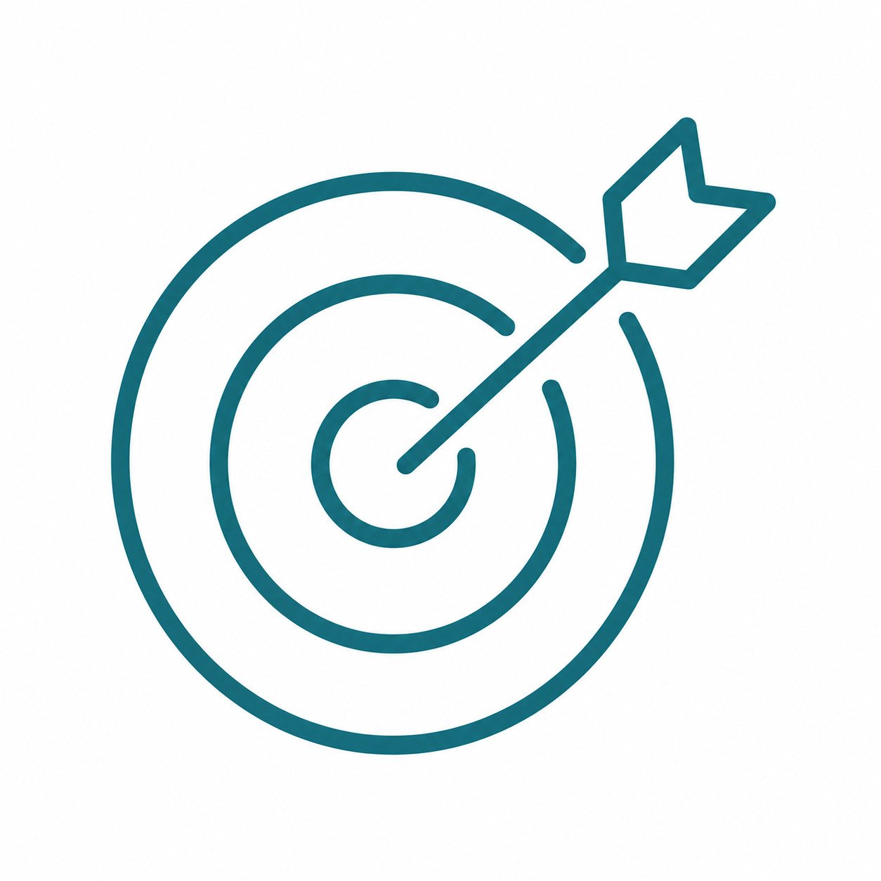 Atmos Healthcare Simple line drawing of an arrow hitting the center of a bullseye target, symbolizing accuracy or achievement.